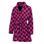 Magenta Pink And Black Checkered Print Women's Bathrobe