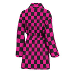 Magenta Pink And Black Checkered Print Women's Bathrobe
