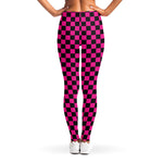 Magenta Pink And Black Checkered Print Women's Leggings