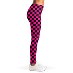 Magenta Pink And Black Checkered Print Women's Leggings