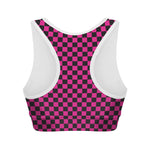 Magenta Pink And Black Checkered Print Women's Sports Bra