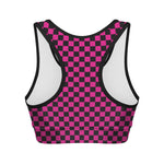 Magenta Pink And Black Checkered Print Women's Sports Bra