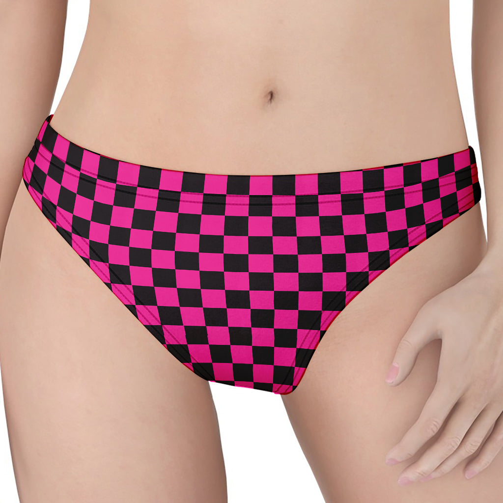 Magenta Pink And Black Checkered Print Women's Thong