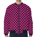 Magenta Pink And Black Checkered Print Zip Sleeve Bomber Jacket