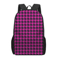 Magenta Pink And Black Houndstooth Print 17 Inch Backpack