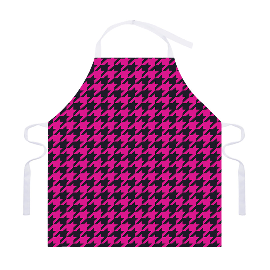 Magenta Pink And Black Houndstooth Print Adjustable Apron