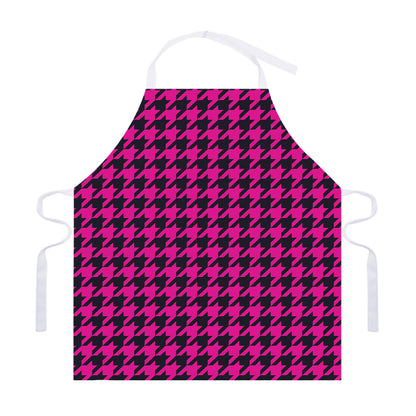 Magenta Pink And Black Houndstooth Print Adjustable Apron