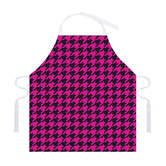 Magenta Pink And Black Houndstooth Print Adjustable Apron