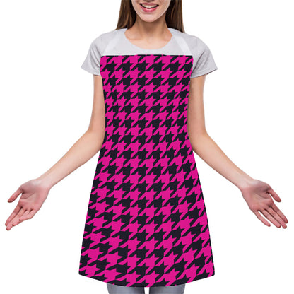 Magenta Pink And Black Houndstooth Print Adjustable Apron