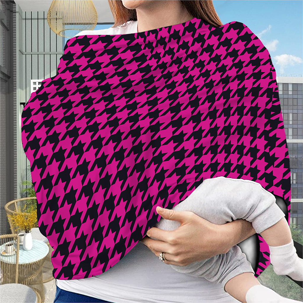 Magenta Pink And Black Houndstooth Print Baby Seat Cover