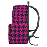 Magenta Pink And Black Houndstooth Print Backpack
