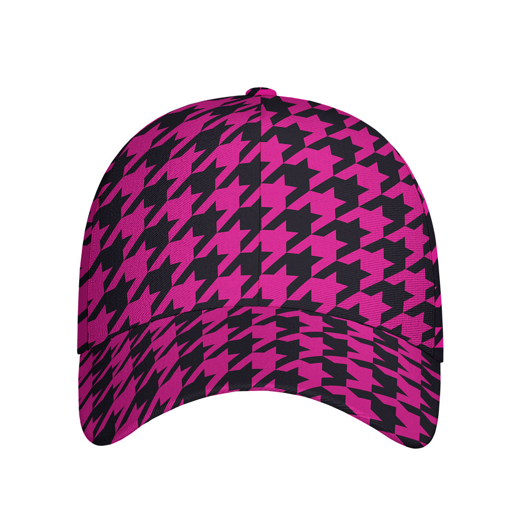 Magenta Pink And Black Houndstooth Print Baseball Cap