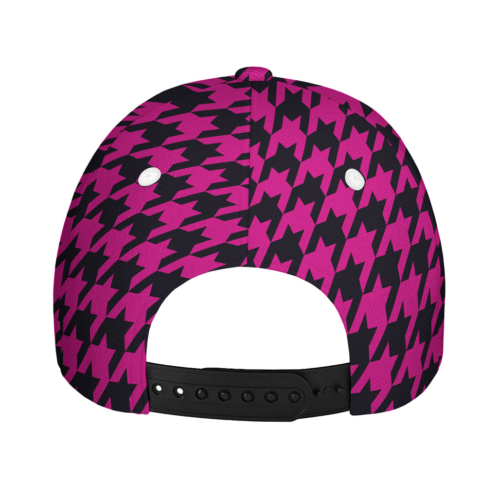 Magenta Pink And Black Houndstooth Print Baseball Cap
