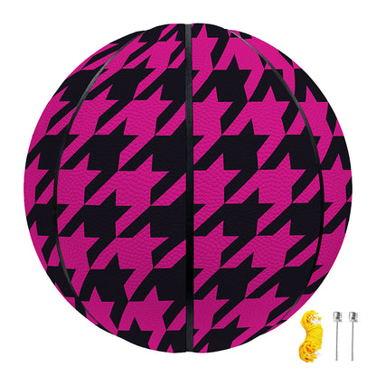 Magenta Pink And Black Houndstooth Print Basketball