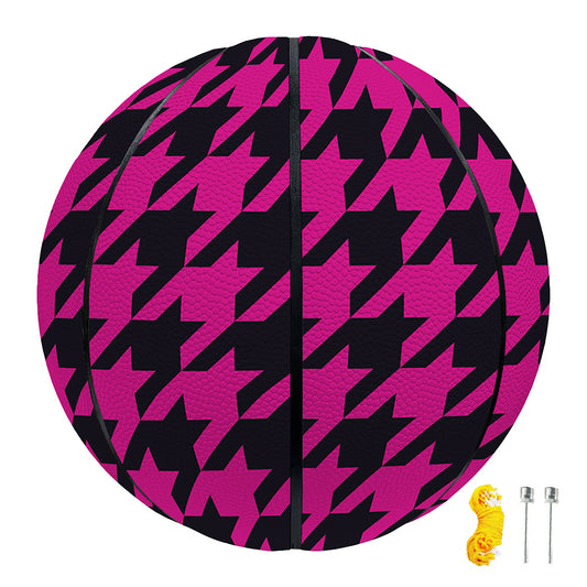 Magenta Pink And Black Houndstooth Print Basketball