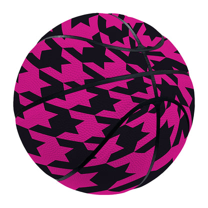Magenta Pink And Black Houndstooth Print Basketball
