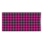 Magenta Pink And Black Houndstooth Print Beach Towel