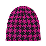 Magenta Pink And Black Houndstooth Print Beanie