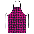 Magenta Pink And Black Houndstooth Print Bib Apron With Pocket