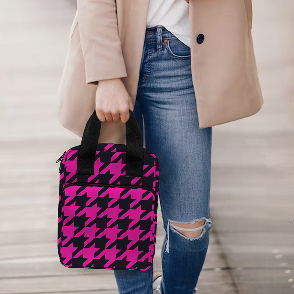 Magenta Pink And Black Houndstooth Print Bible Tote Bag