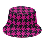 Magenta Pink And Black Houndstooth Print Bucket Hat