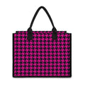 Magenta Pink And Black Houndstooth Print Canvas Tote Bag