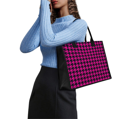 Magenta Pink And Black Houndstooth Print Canvas Tote Bag
