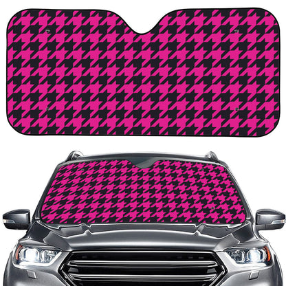 Magenta Pink And Black Houndstooth Print Car Windshield Sun Shade