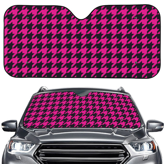 Magenta Pink And Black Houndstooth Print Car Windshield Sun Shade
