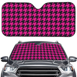 Magenta Pink And Black Houndstooth Print Car Windshield Sun Shade