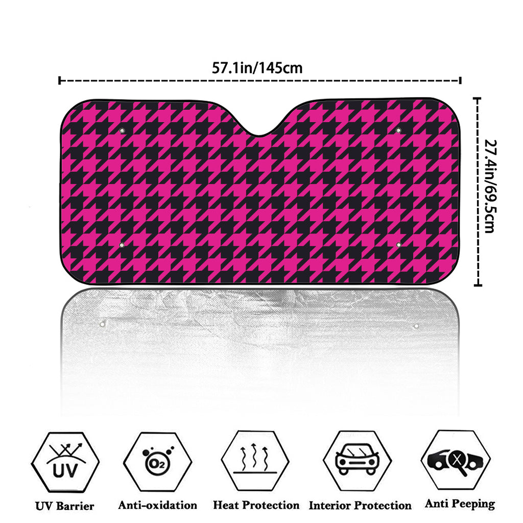 Magenta Pink And Black Houndstooth Print Car Windshield Sun Shade
