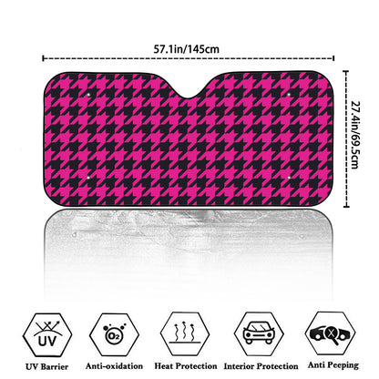Magenta Pink And Black Houndstooth Print Car Windshield Sun Shade