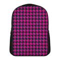 Magenta Pink And Black Houndstooth Print Casual Backpack