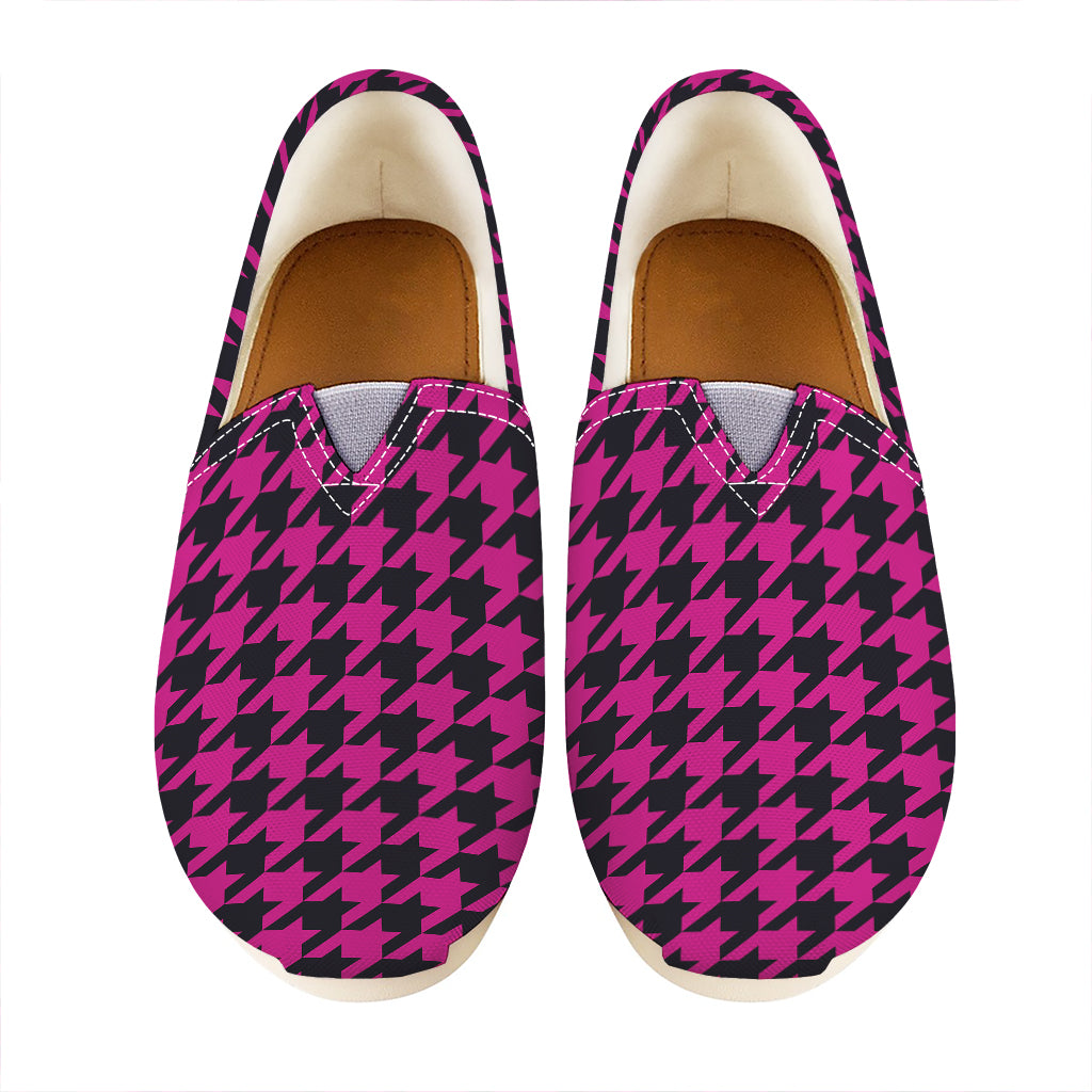 Magenta Pink And Black Houndstooth Print Casual Shoes
