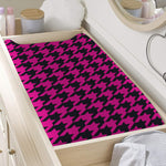 Magenta Pink And Black Houndstooth Print Changing Pad Cover