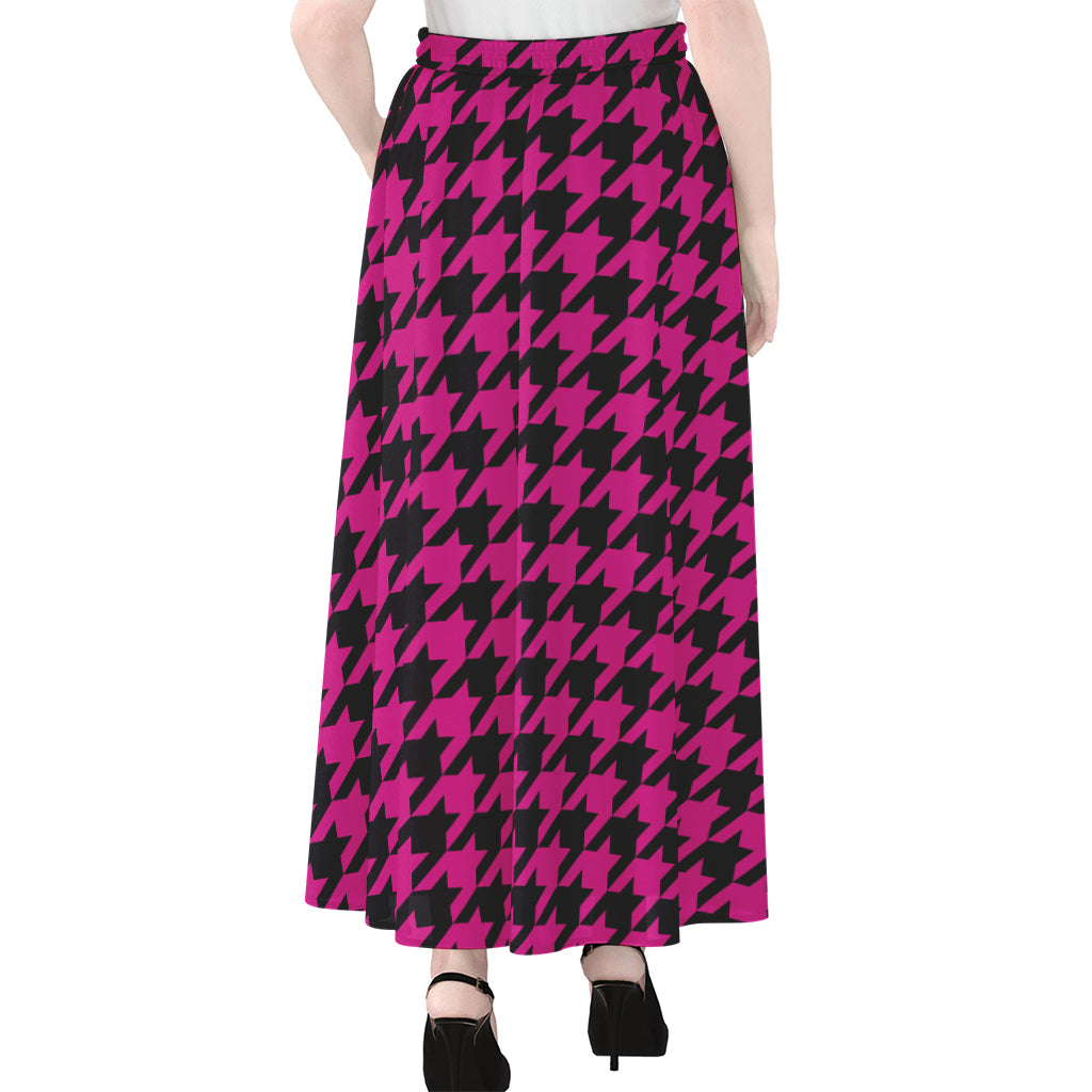 Magenta Pink And Black Houndstooth Print Chiffon Maxi Skirt