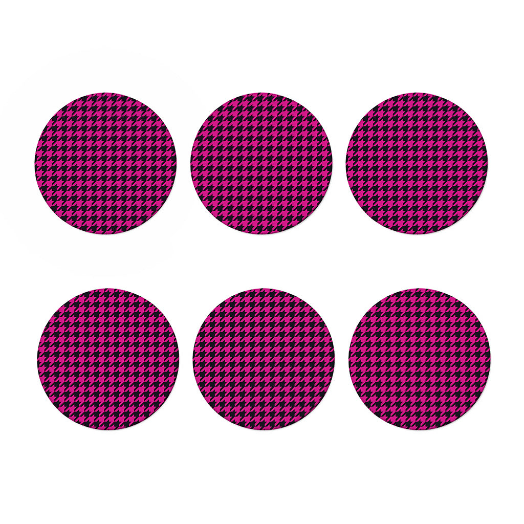 Magenta Pink And Black Houndstooth Print Coaster Set