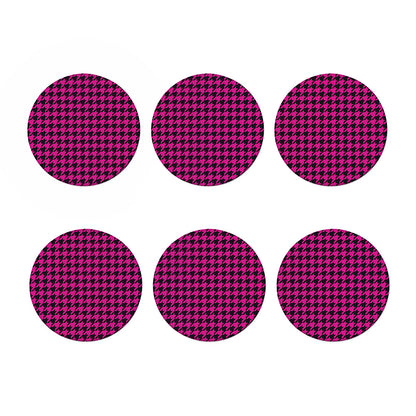Magenta Pink And Black Houndstooth Print Coaster Set