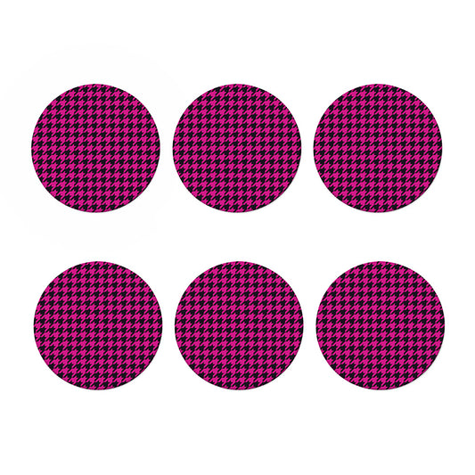 Magenta Pink And Black Houndstooth Print Coaster Set
