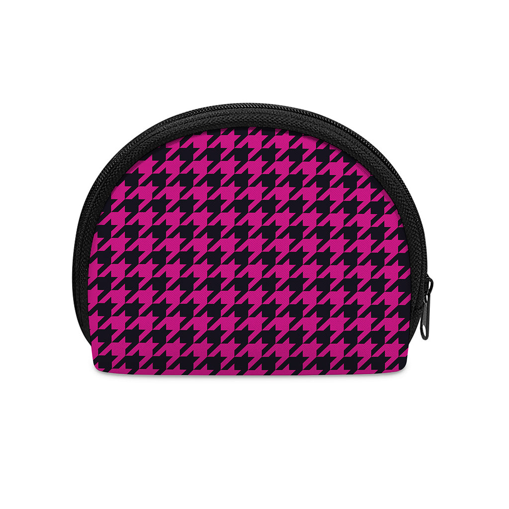 Magenta Pink And Black Houndstooth Print Coin Purse