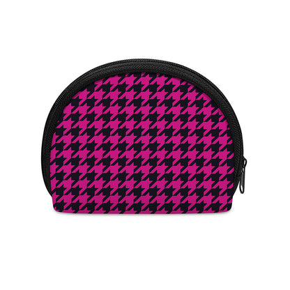 Magenta Pink And Black Houndstooth Print Coin Purse