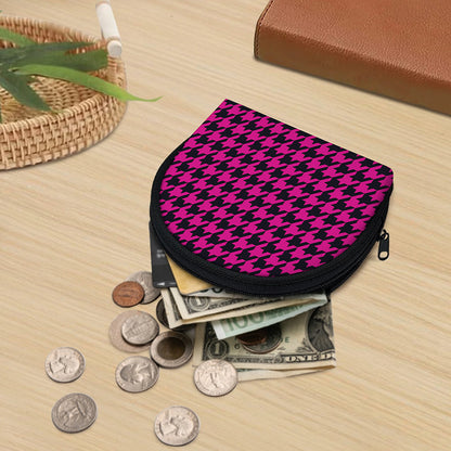 Magenta Pink And Black Houndstooth Print Coin Purse