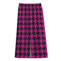 Magenta Pink And Black Houndstooth Print Cotton Front Slit Maxi Skirt