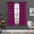 Magenta Pink And Black Houndstooth Print Grommet Curtain Panels