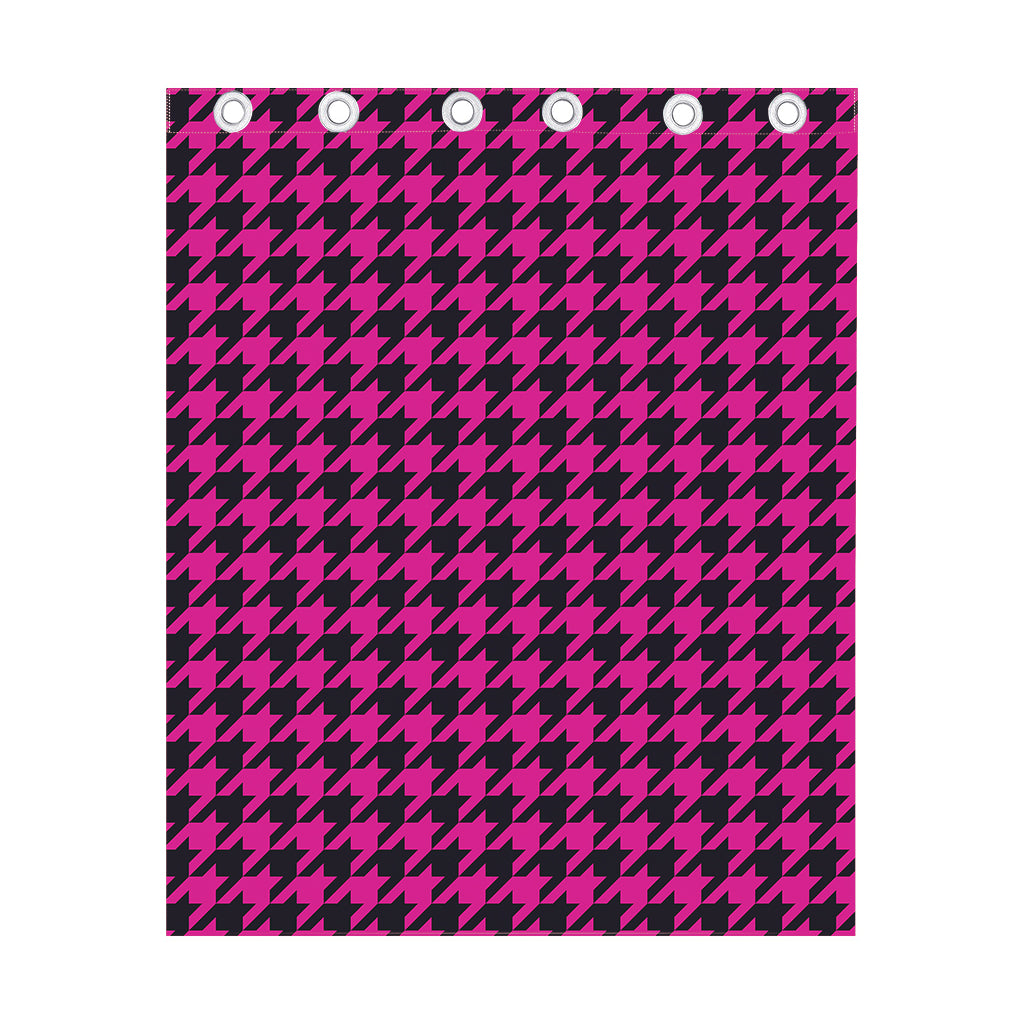 Magenta Pink And Black Houndstooth Print Curtain