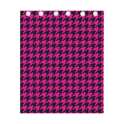 Magenta Pink And Black Houndstooth Print Curtain