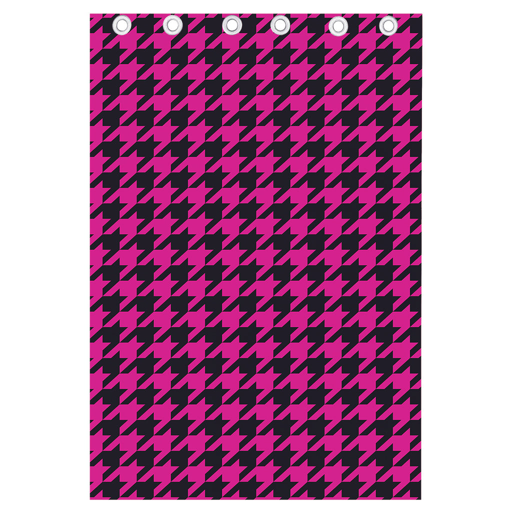Magenta Pink And Black Houndstooth Print Curtain