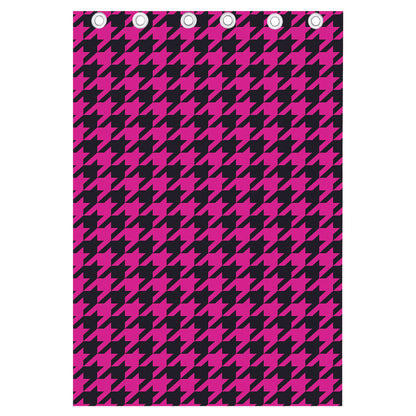 Magenta Pink And Black Houndstooth Print Curtain