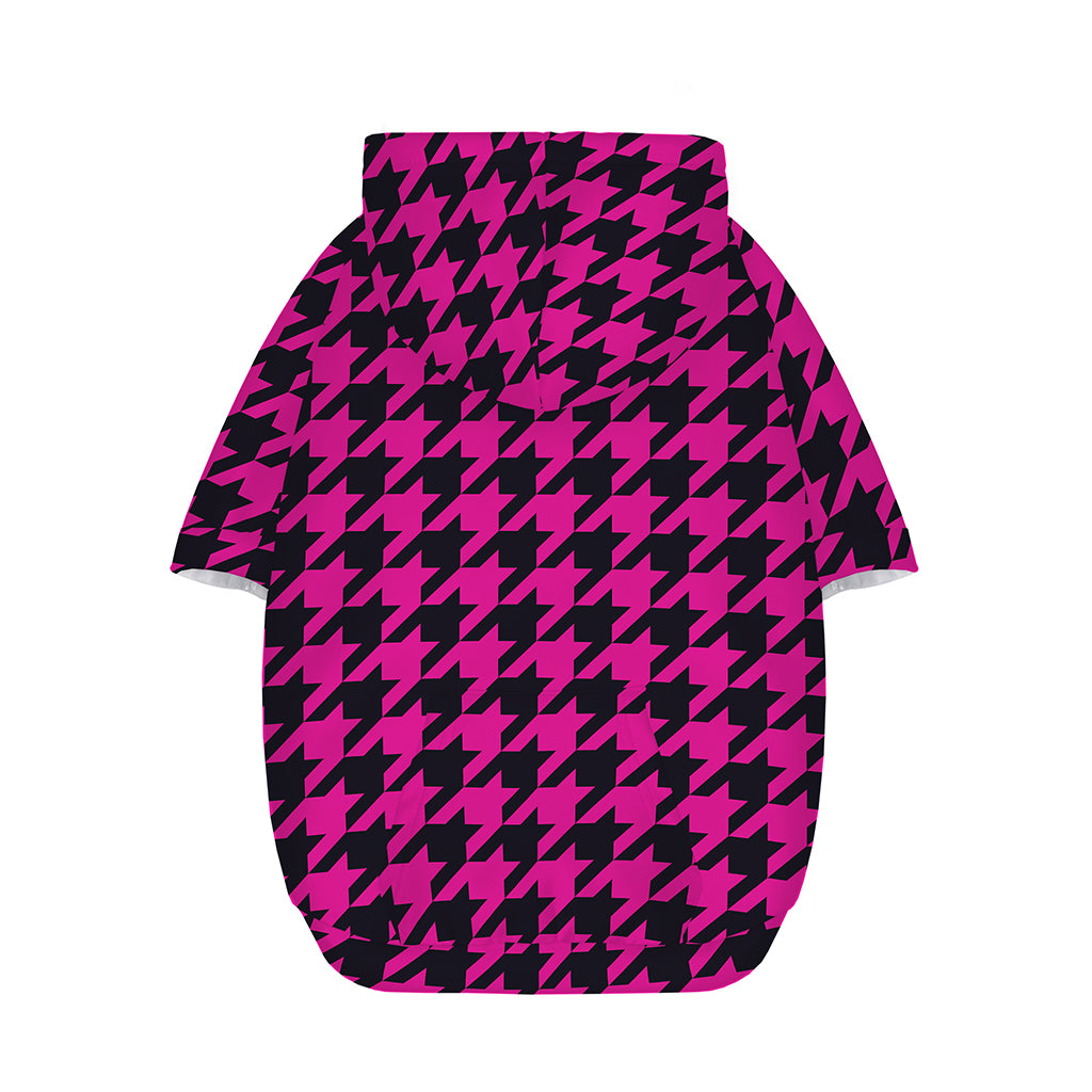 Magenta Pink And Black Houndstooth Print Dog Zip Up Hoodie