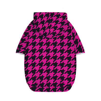 Magenta Pink And Black Houndstooth Print Dog Zip Up Hoodie